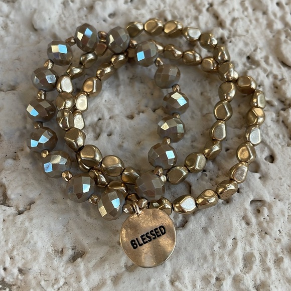 BLESSED 3 GOLD STRETCH BRACELET SET - Picture 1 of 7